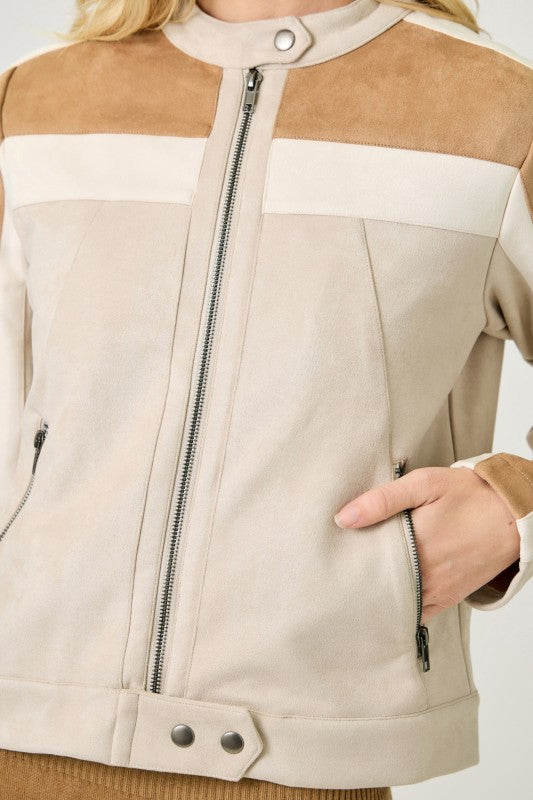 Color Blocked Moto Jacket