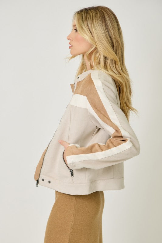 Color Blocked Moto Jacket