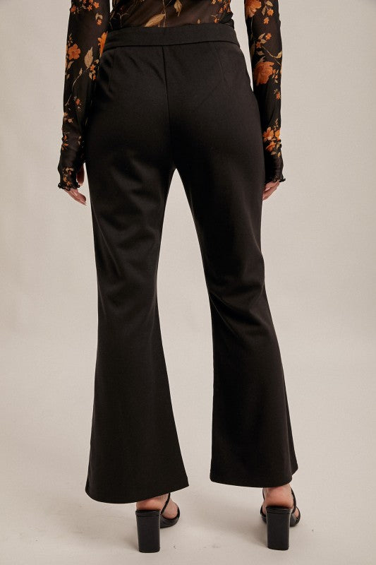 Brushed Textured Zipper Side Flared Pants