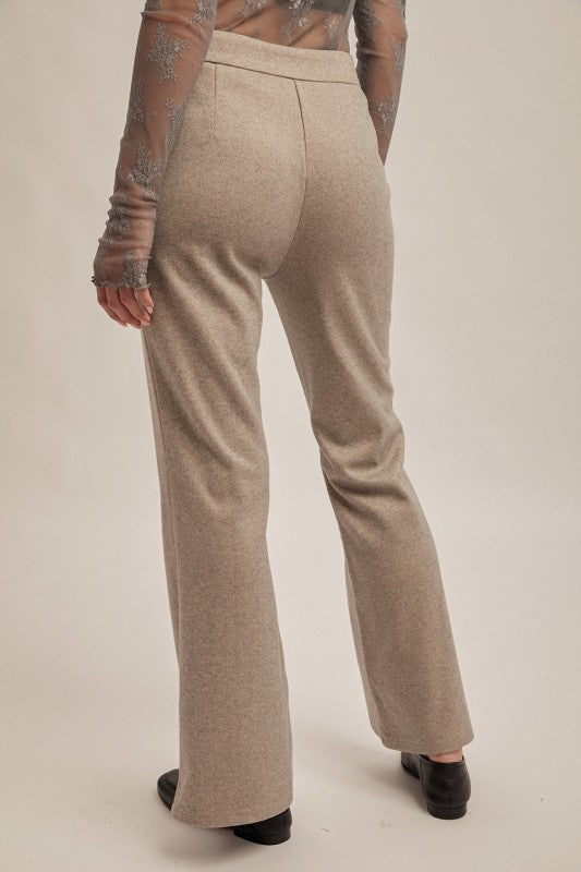 Brushed Textured Zipper Side Flared Pants