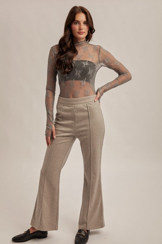 Brushed Textured Zipper Side Flared Pants