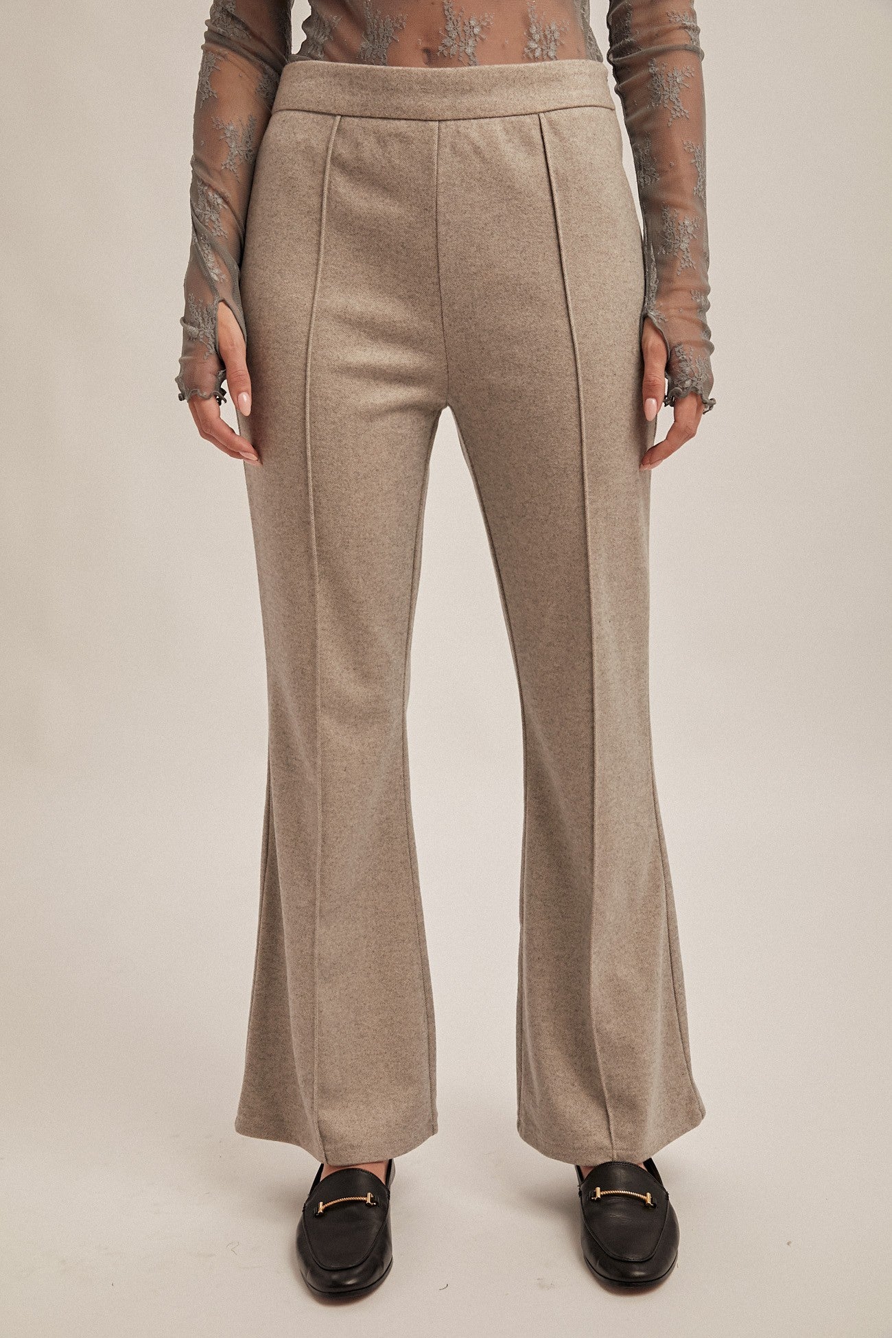 Brushed Textured Zipper Side Flared Pants