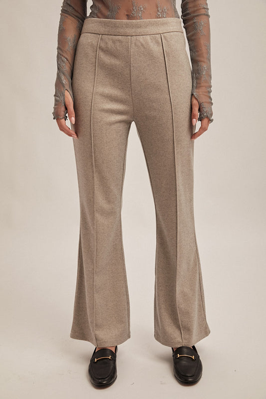 Brushed Textured Zipper Side Flared Pants