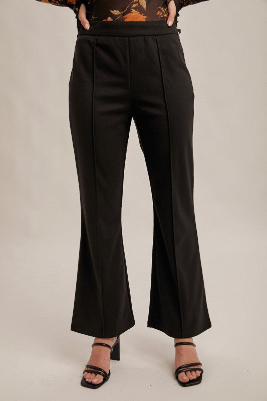 Brushed Textured Zipper Side Flared Pants