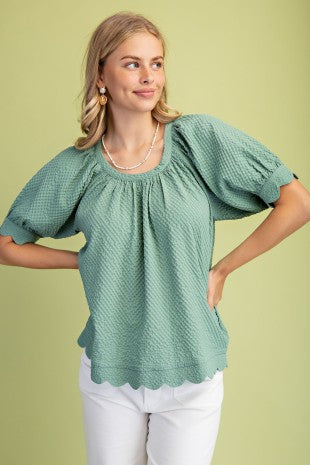 Mint Textured Round Neck Blouse
