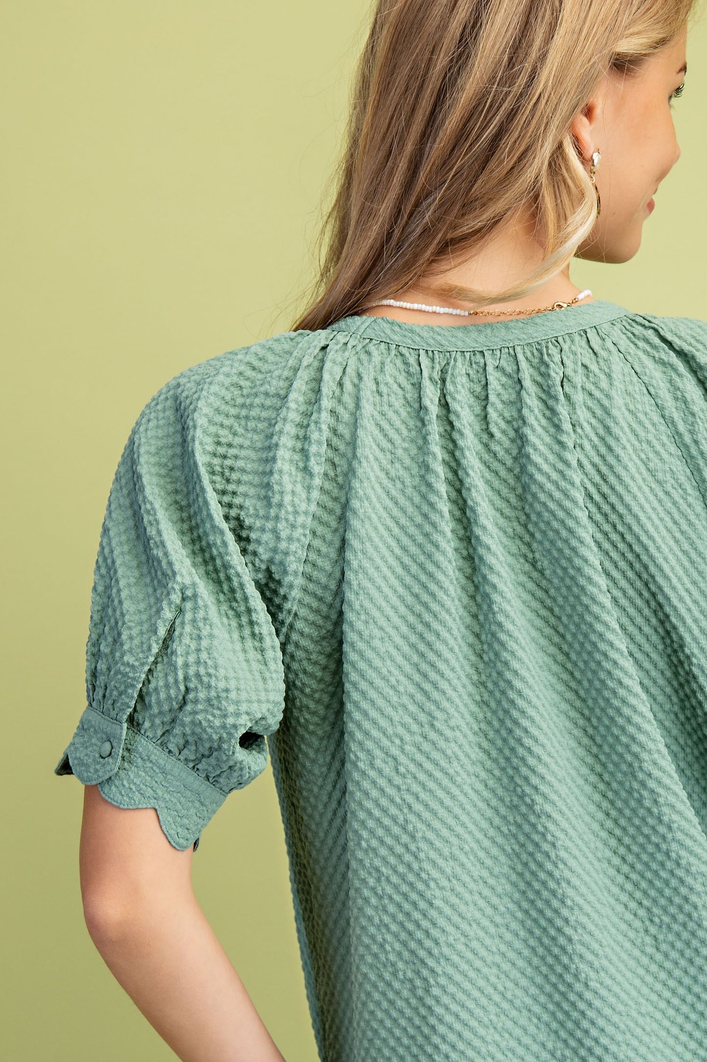 Mint Textured Round Neck Blouse