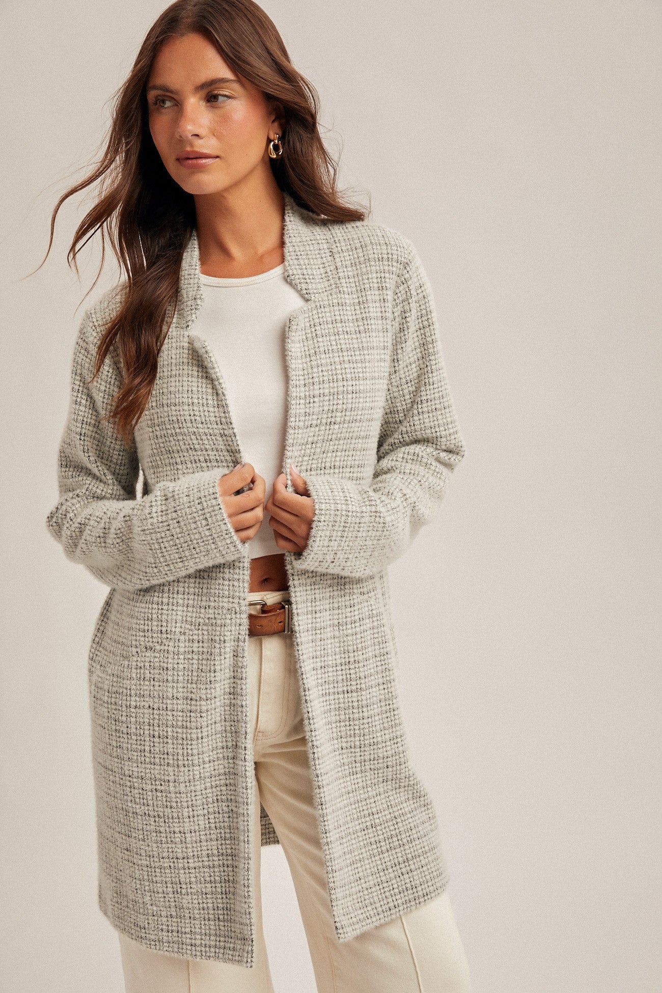 Brushed Houndstooth Lightweight Coatigan