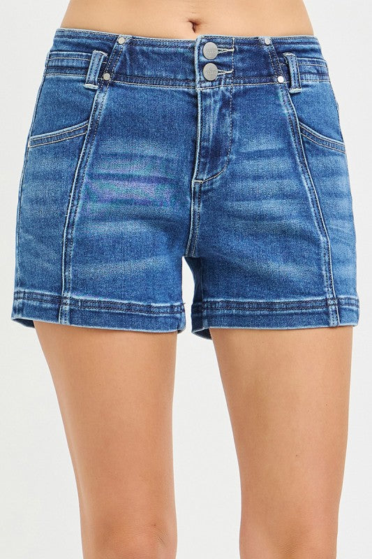 Risen Mid Rise Shorts With Seam Details