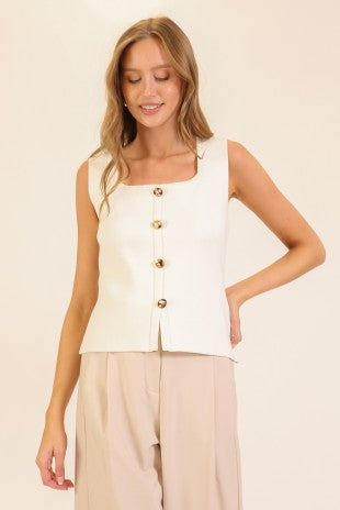 Classic Button-front Knit Tank Top
