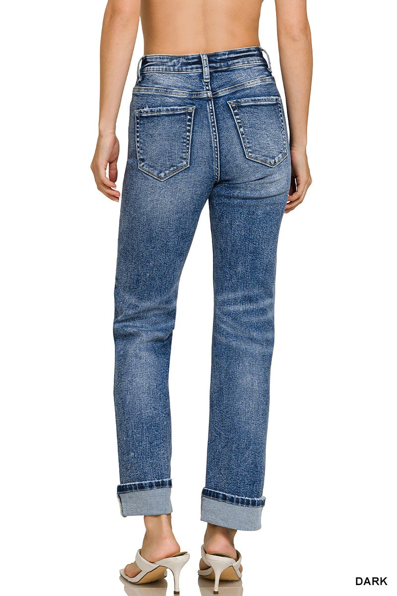 Cuffed Straight Denim Jeans
