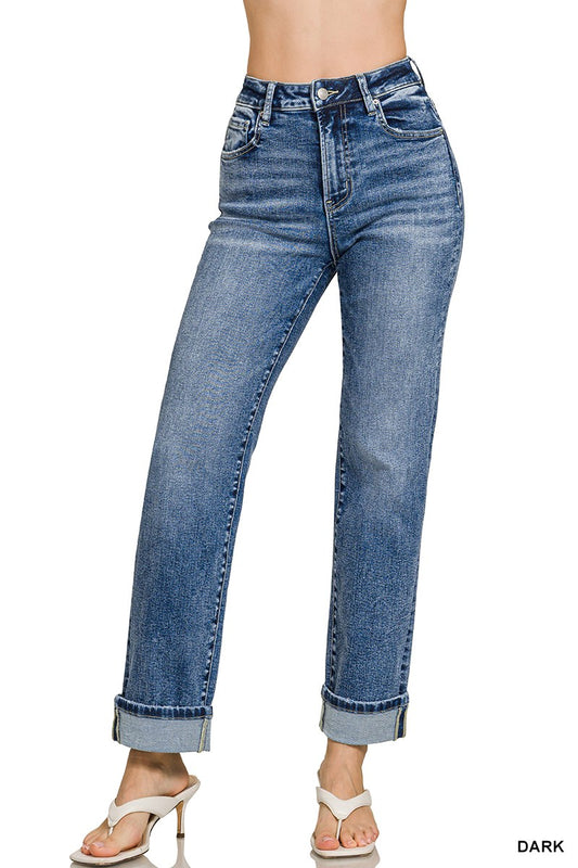 Cuffed Straight Denim Jeans