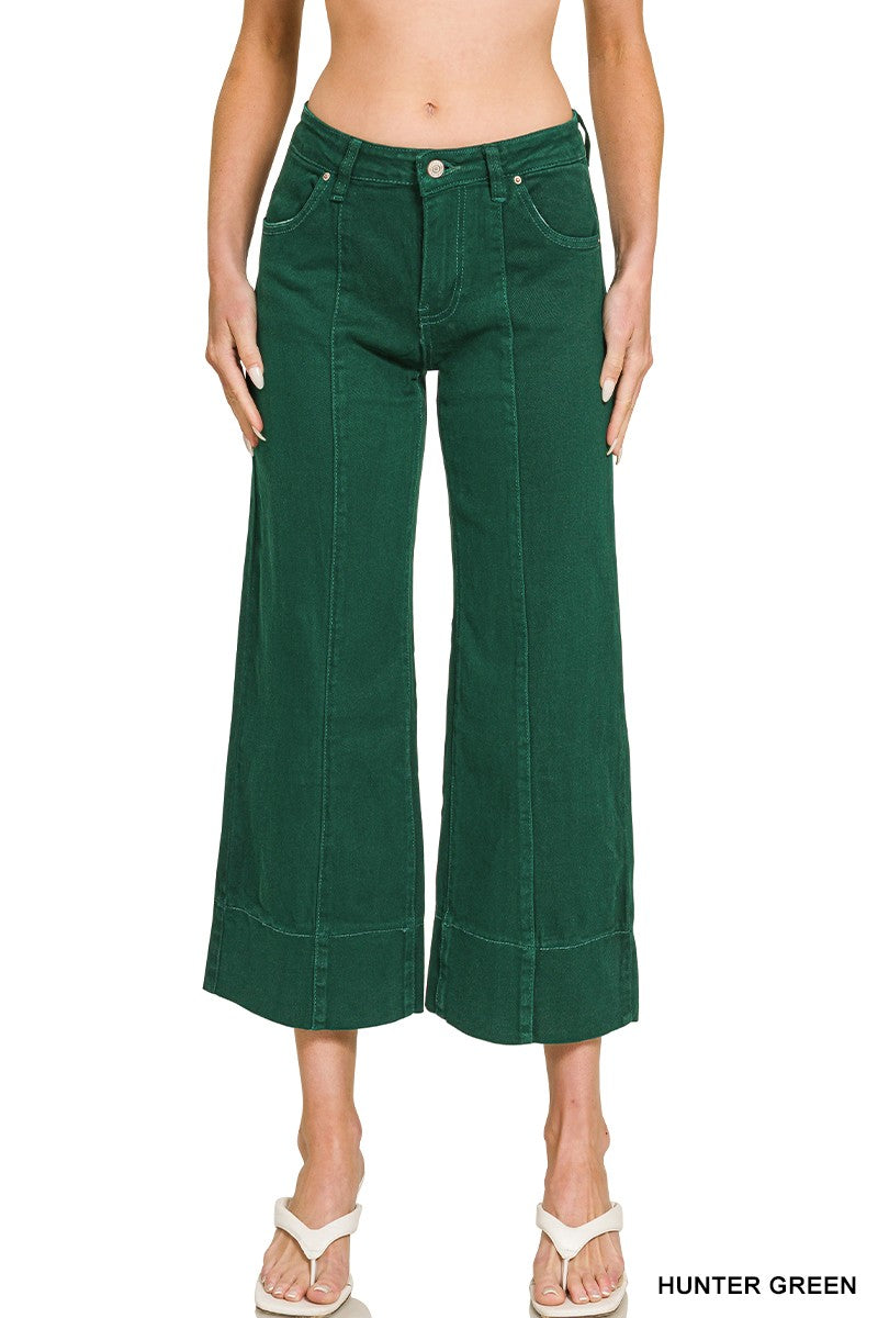 Mid Rise Wide Leg Cropped Color Denim Pants