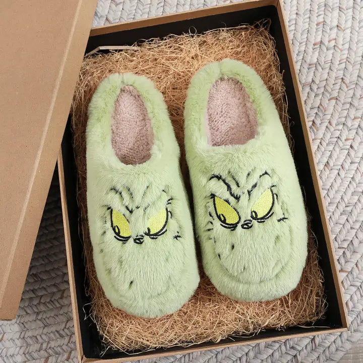 Christmas Grinch Plush Home Fuzzy Slippers