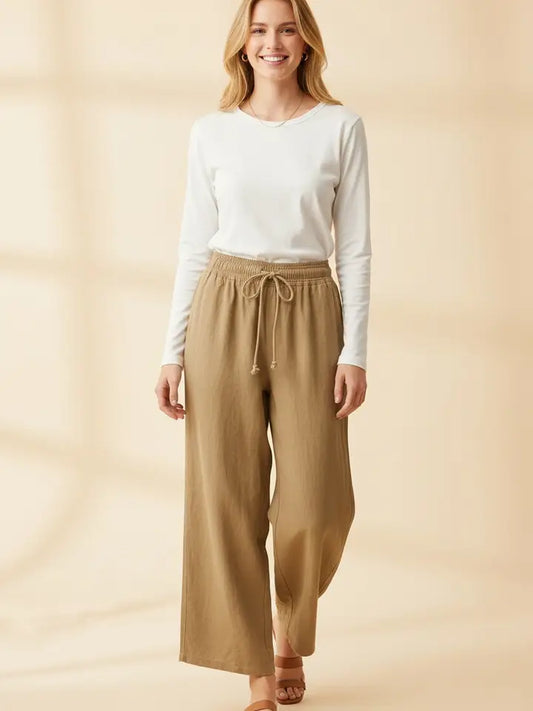 High-Rise Wide-Leg Drawstring Pants with Pockets