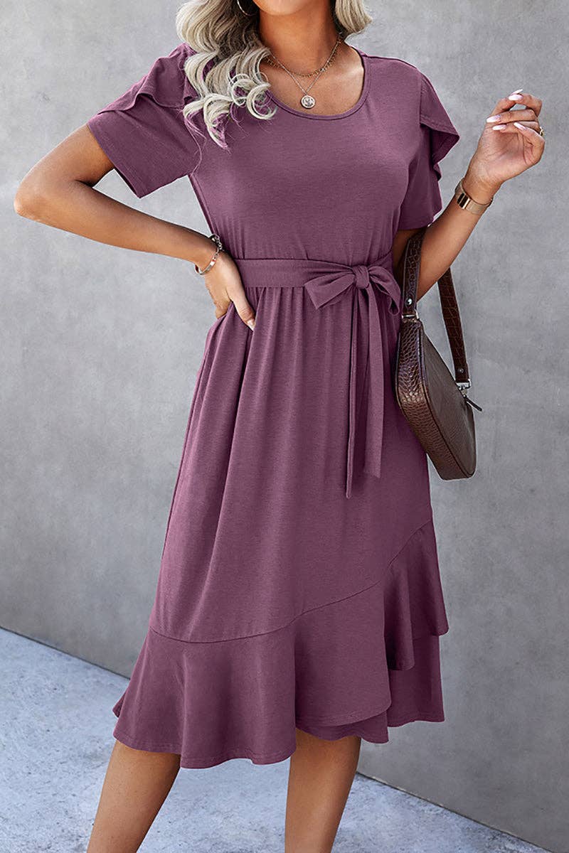 Scoop Neck Short Sleeve Midi Dress