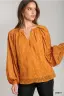 Keyhole Neck Blouse with Burnout Flowers