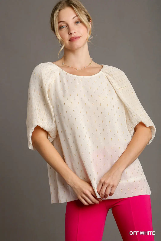 Metallic Foil Round Neck Top