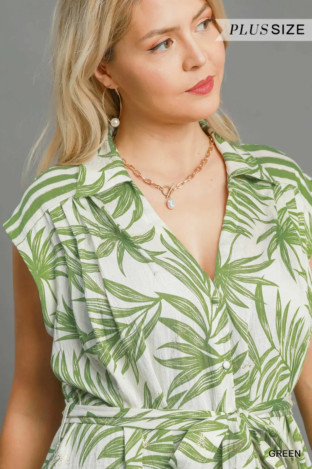 Tropical Print Sleeveless Midi Dress