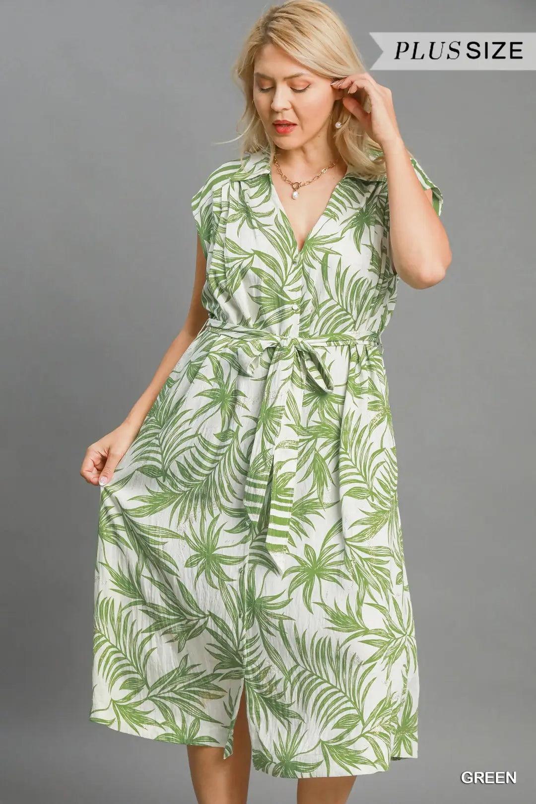 Tropical Print Sleeveless Midi Dress