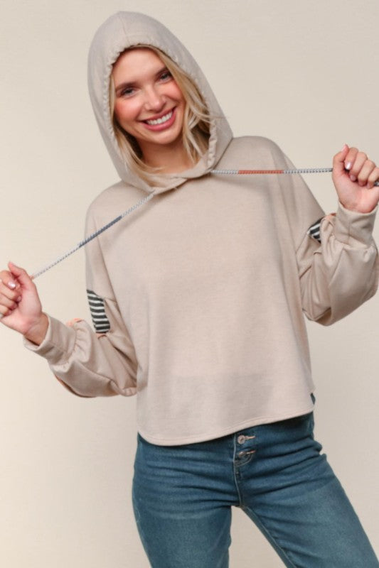 High Low Round Hem French Terry Top W/ Hoodie