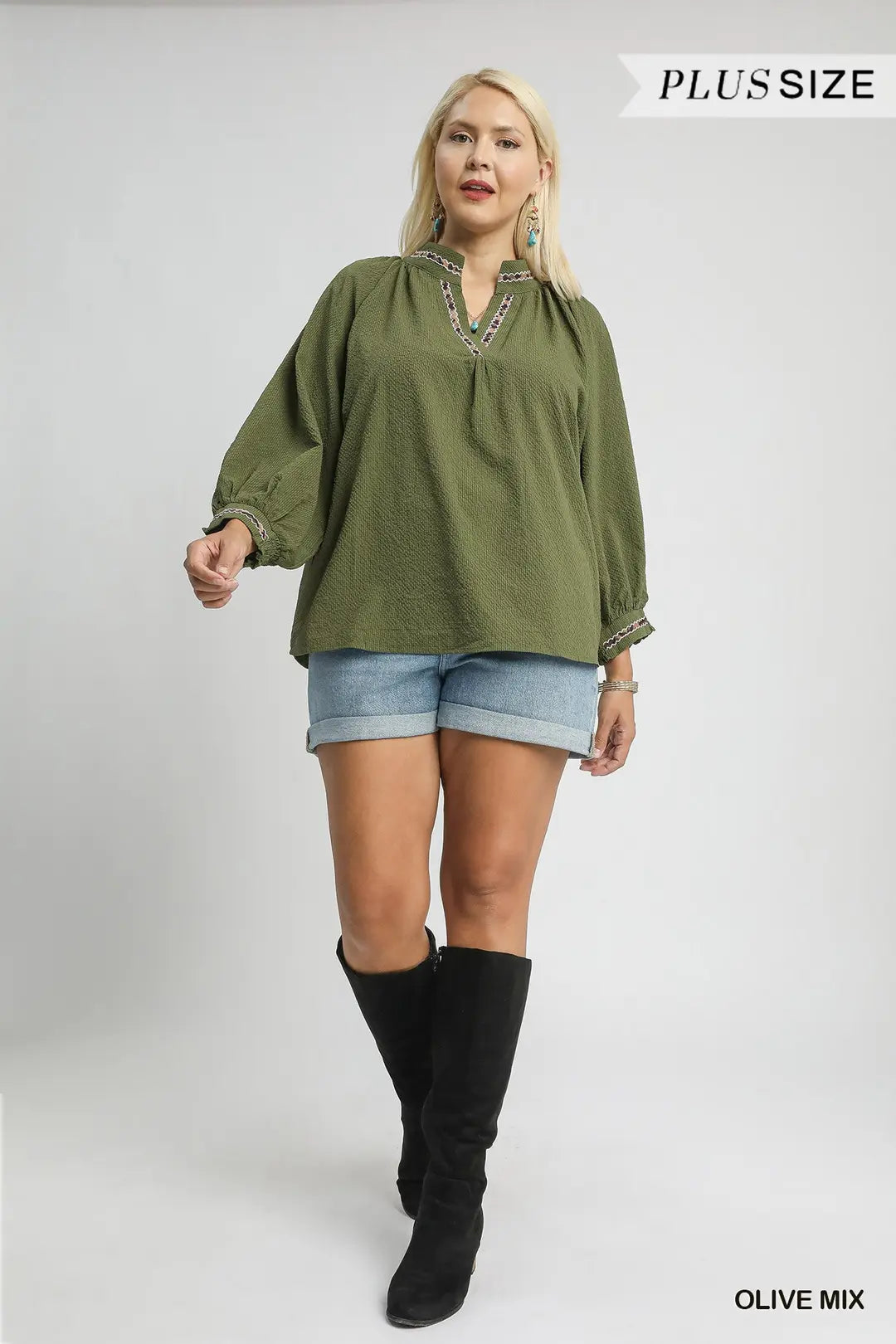 Puff Sleeves V Neck Collared Top