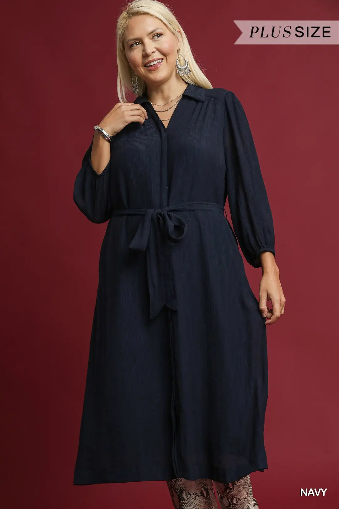 Button-Down Midi Dress with Tie Waist