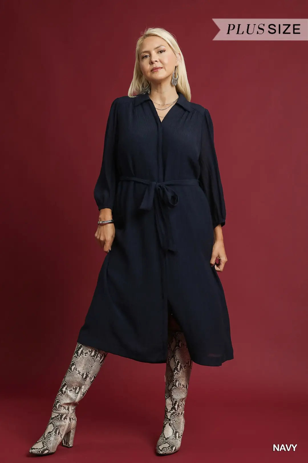 Button-Down Midi Dress with Tie Waist