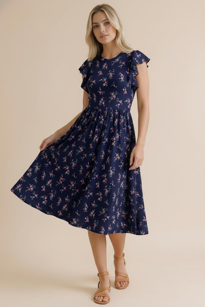 Folded Ruffle Short Sleeve Babydoll Dress
