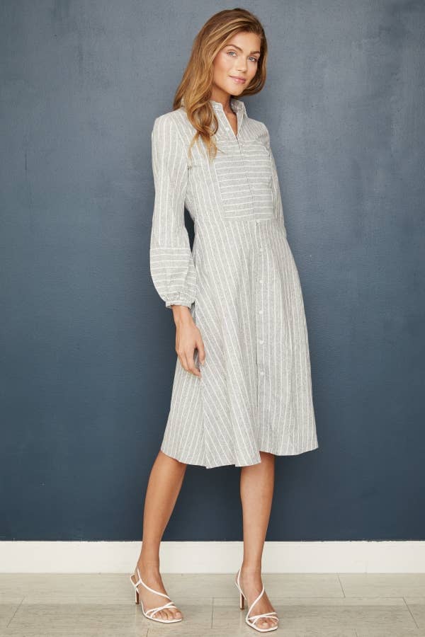 Button Down Stripe Fit & Flare Dress