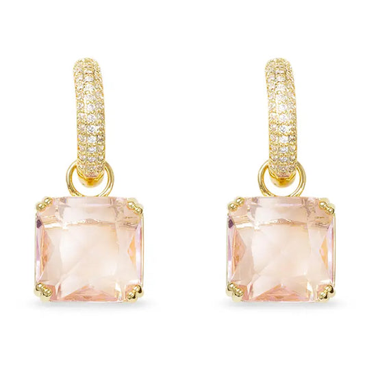 Gold Cz and Crystal Square Earrings