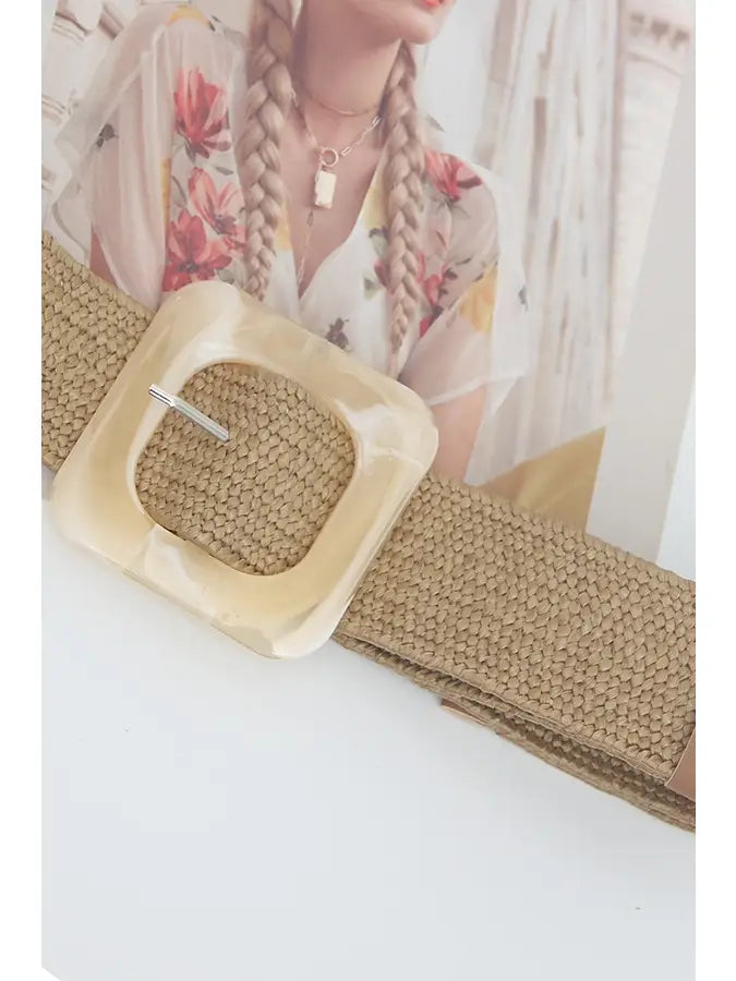 Woven Straw Resin Buckle Belt