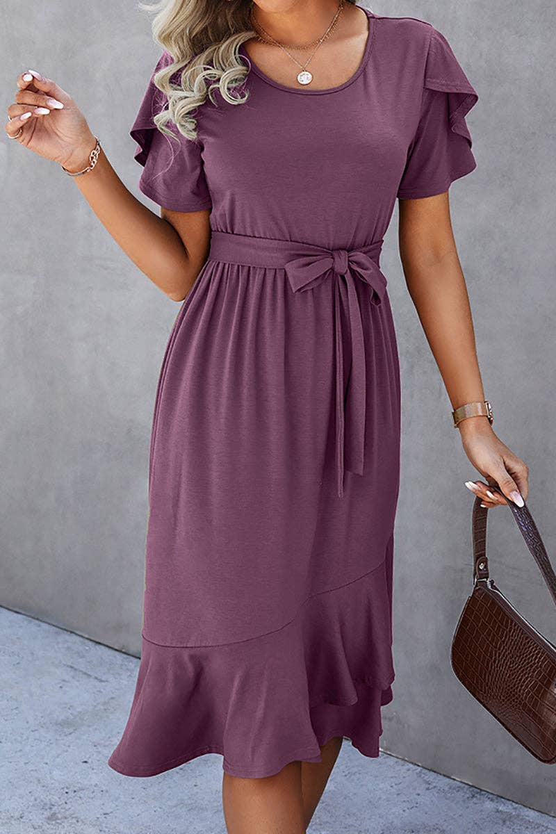 Scoop Neck Short Sleeve Midi Dress