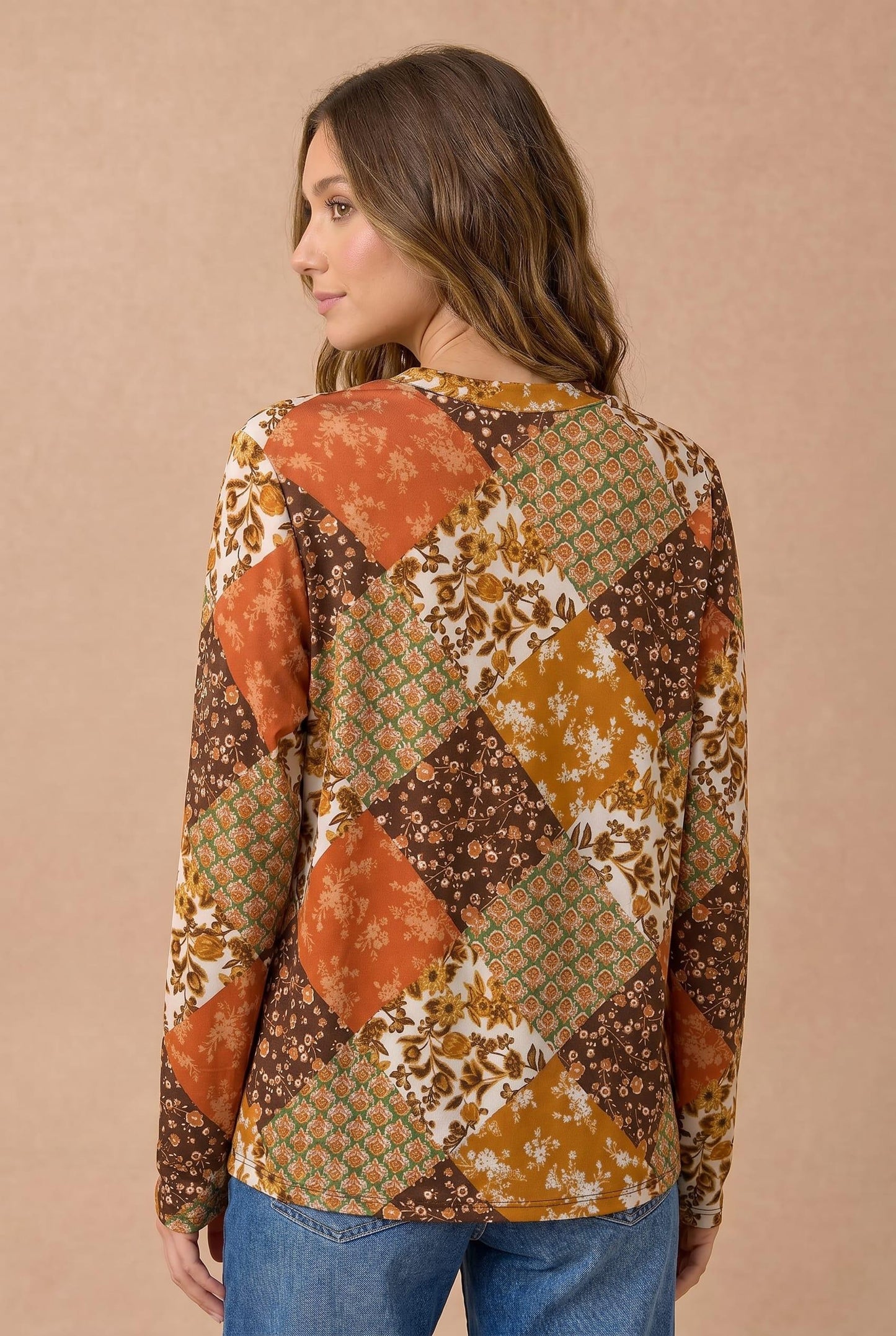V Neck Banded Long Sleeve Soft Knit Top