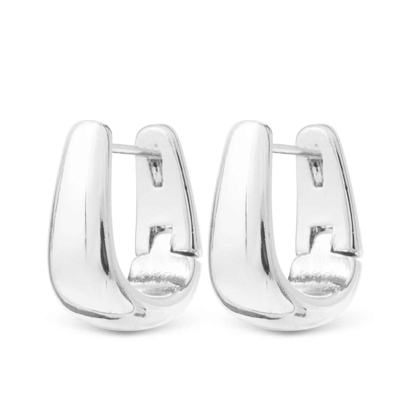 Silver Edna Polished Elongated Huggie Earrings