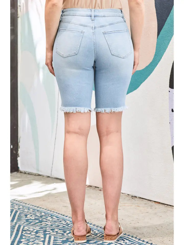 Vintage Dream Bermuda Shorts with Frayed Hem