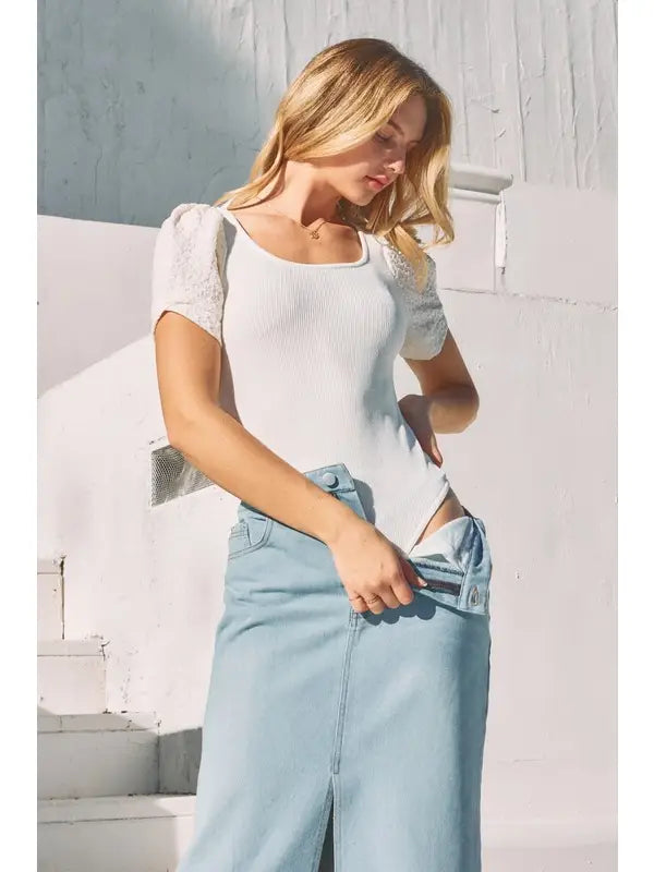 Washed Denim Midi Skirt