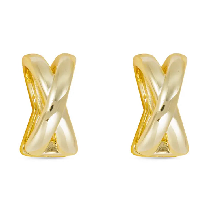 Gold Polished Crisscross Hoop Earrings
