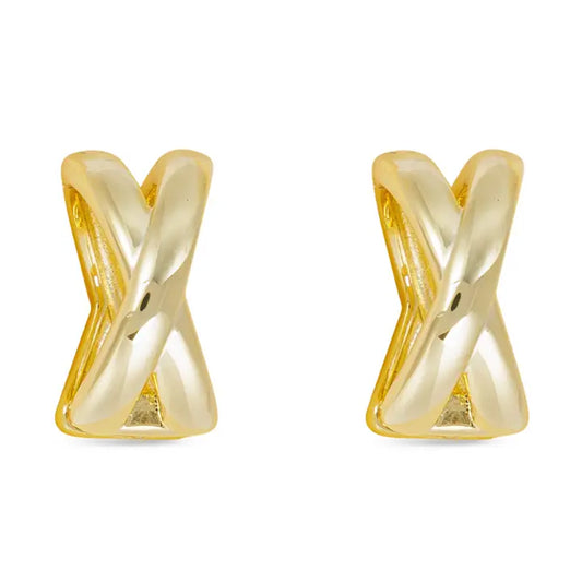 Gold Polished Crisscross Hoop Earrings