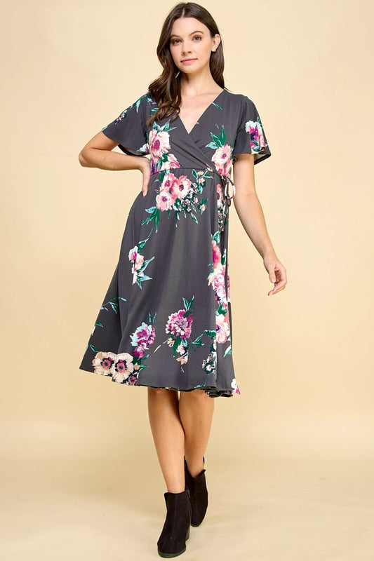 Floral Faux Wrapped Dress