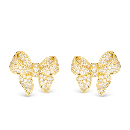 Gold CZ Bow Earrings
