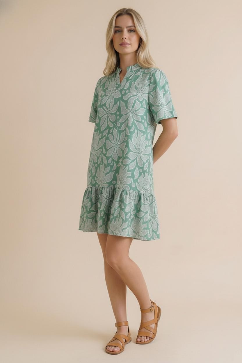 Seafoam Bohemian Flutter Short Sleeve Dress