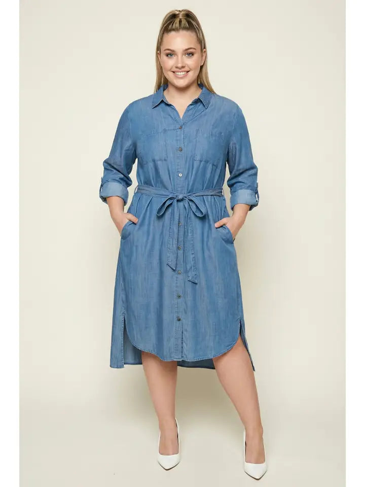 Collard Denim Hi-Lo Dress