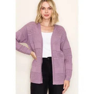 Open Front Pointelle Sweater Cardigan