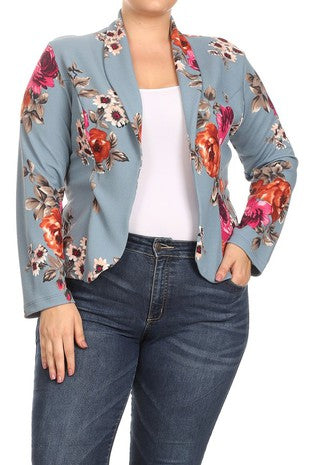 Casual, floral print, waist length blazer jacket