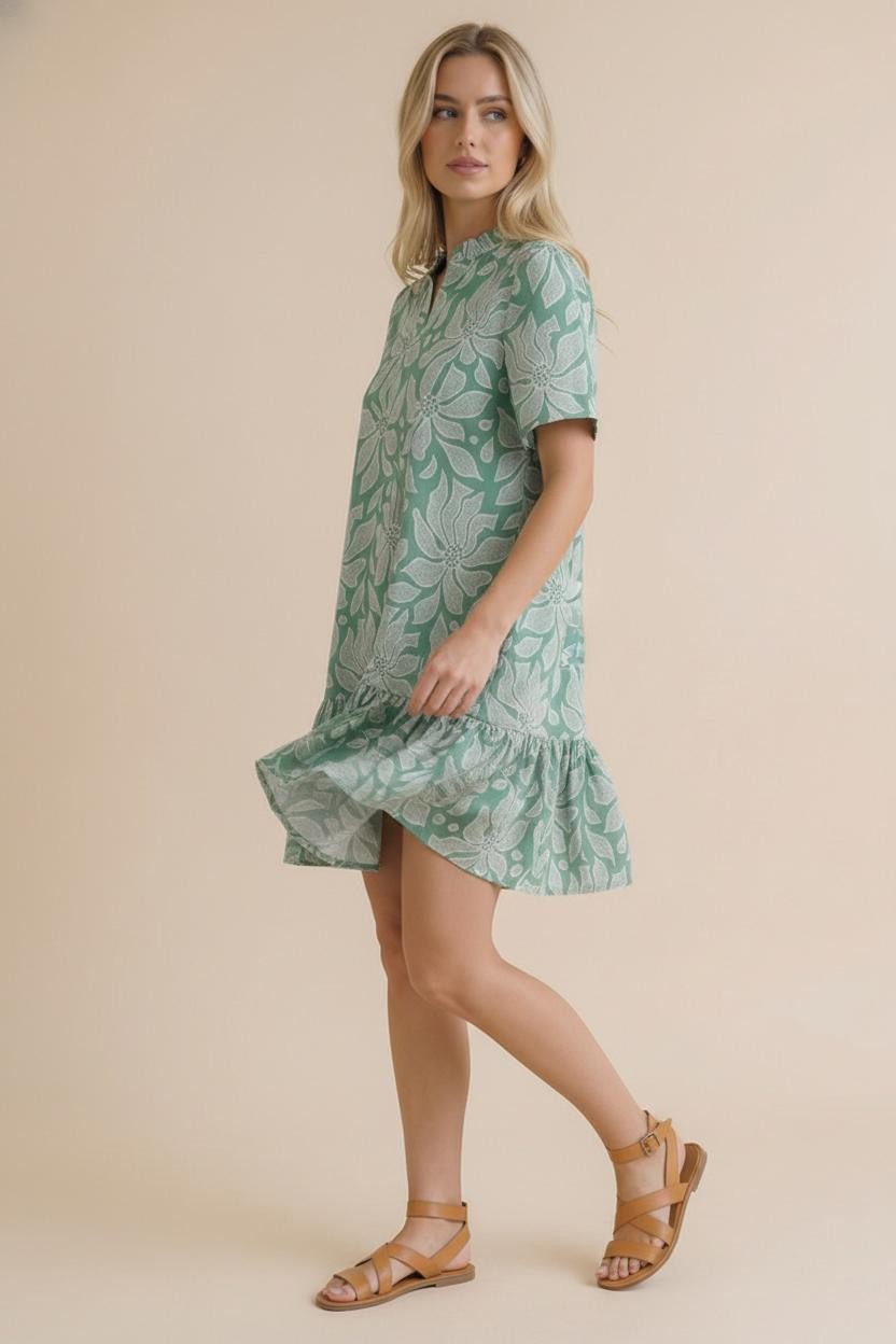 Seafoam Bohemian Flutter Short Sleeve Dress