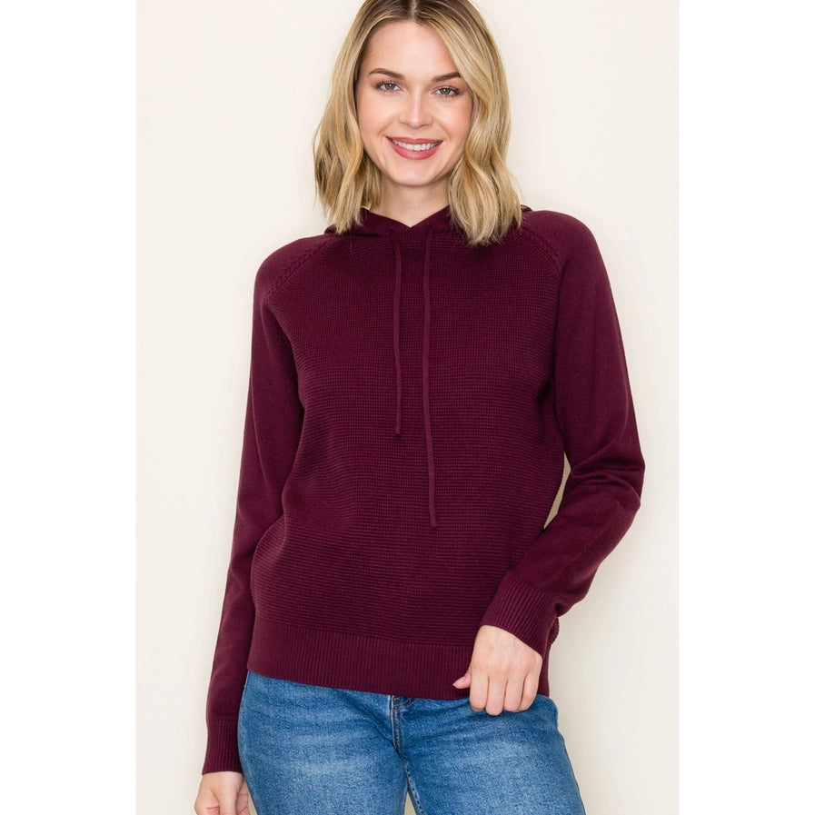 Waffle Textured Pullover Hoodie Sweater