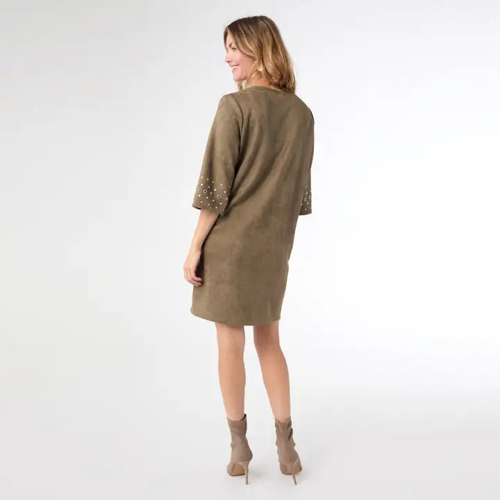 Seri Faux Suede Dress with Rivet Detail
