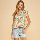 V Neck Floral/Orange Printed Top