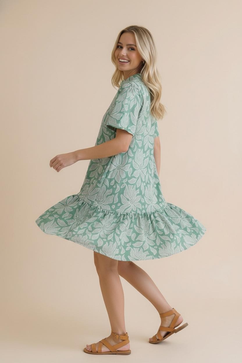 Seafoam Bohemian Flutter Short Sleeve Dress