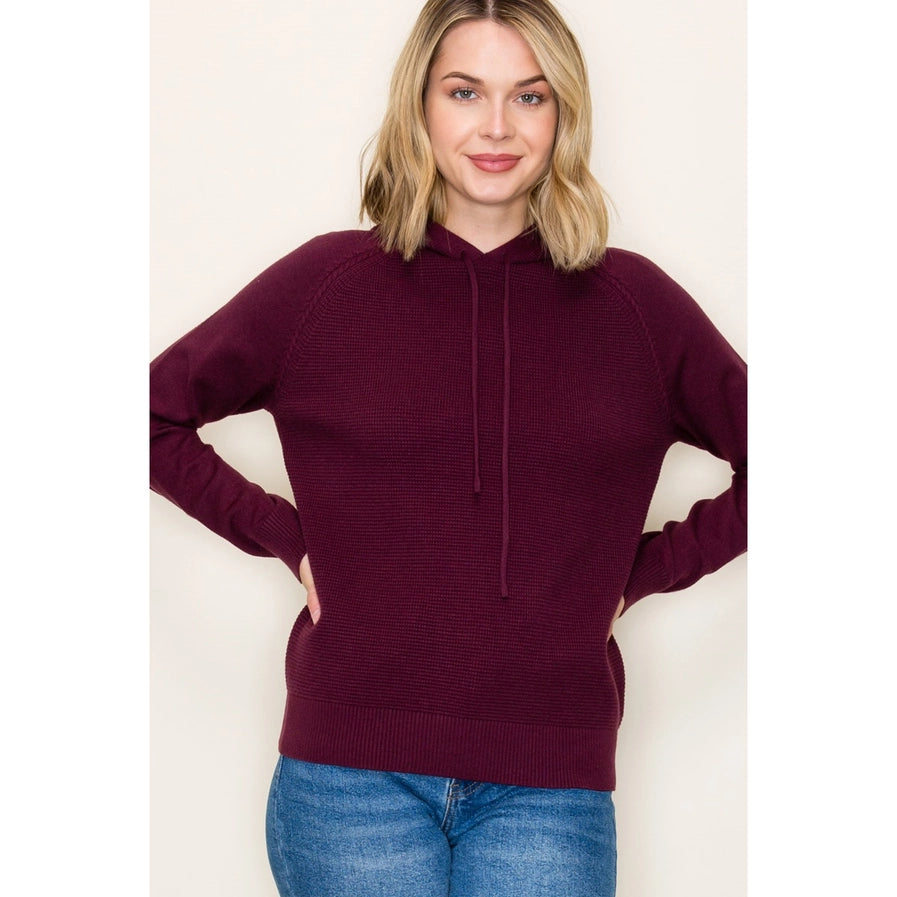 Waffle Textured Pullover Hoodie Sweater